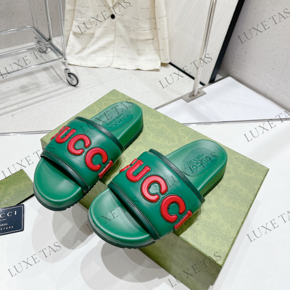 Green Leather Slide Sandal Designer Slides & Sandals for Men