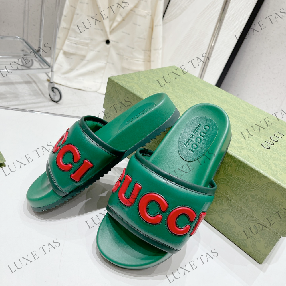 Green Leather Slide Sandal Designer Slides & Sandals for Men