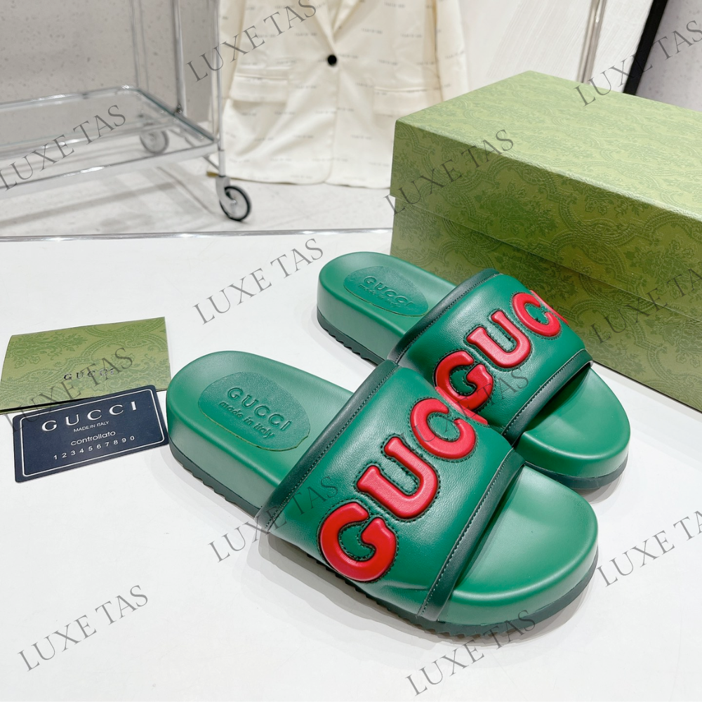 Green Leather Slide Sandal Designer Slides & Sandals for Men