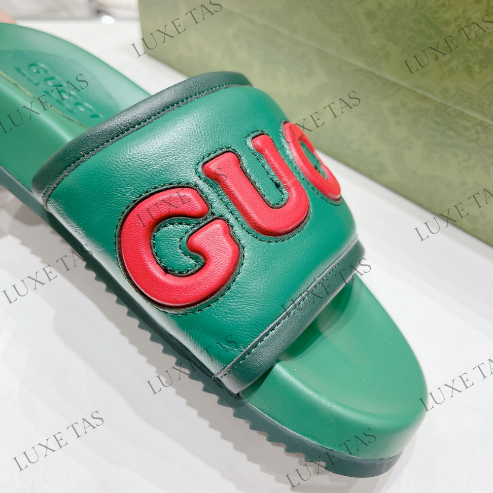 Green Leather Slide Sandal Designer Slides & Sandals for Men