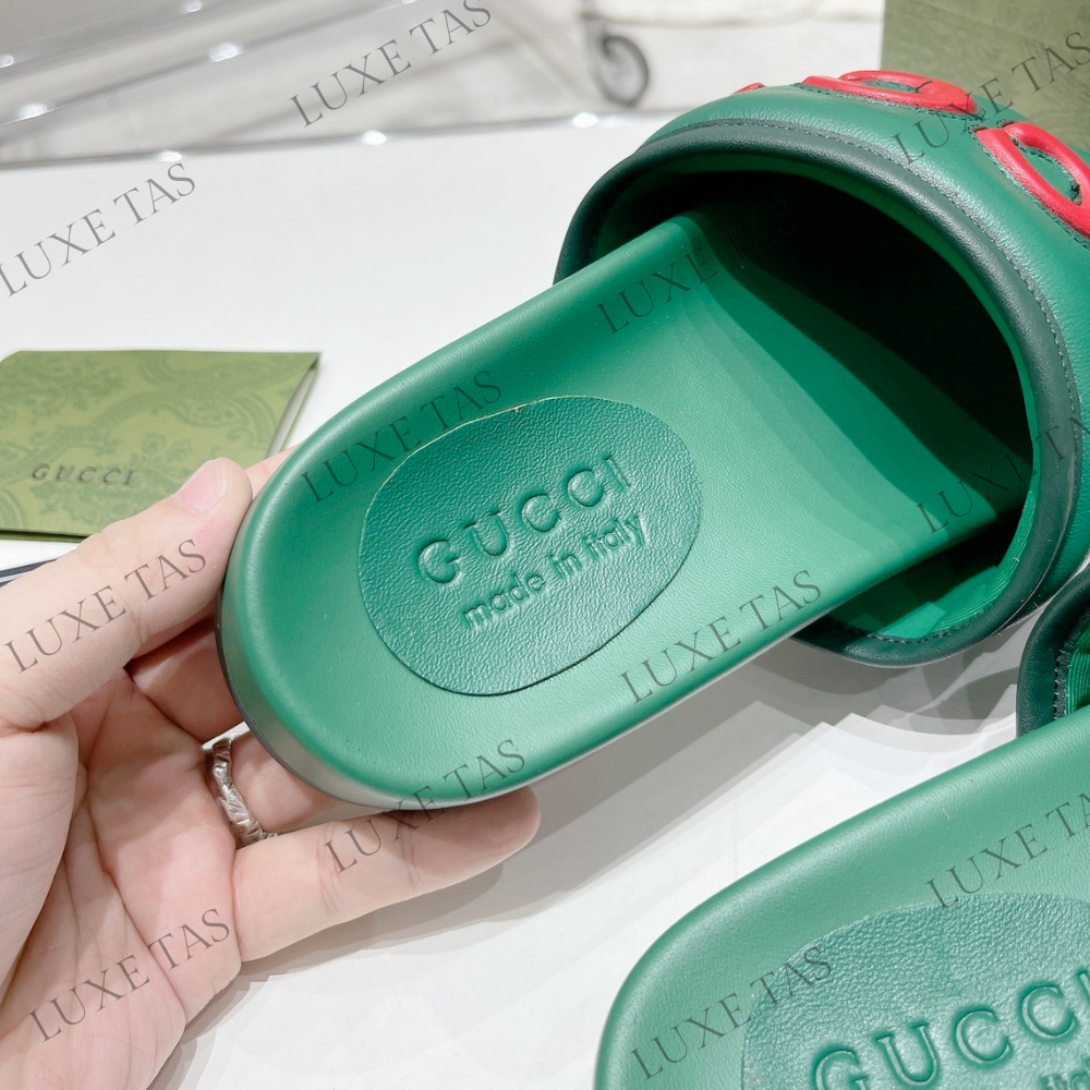 Green Leather Slide Sandal Designer Slides & Sandals for Men