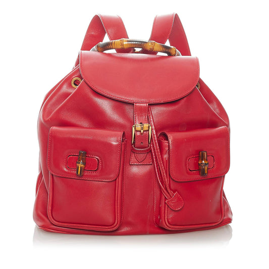 Gucci Bamboo Leather Drawstring Backpack