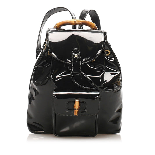 Gucci Bamboo Patent Leather Drawstring Backpack