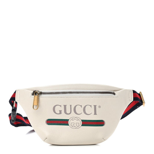 GUCCI GRAINED CALFSKIN LEATHER SMALL LOGO BELT BAG