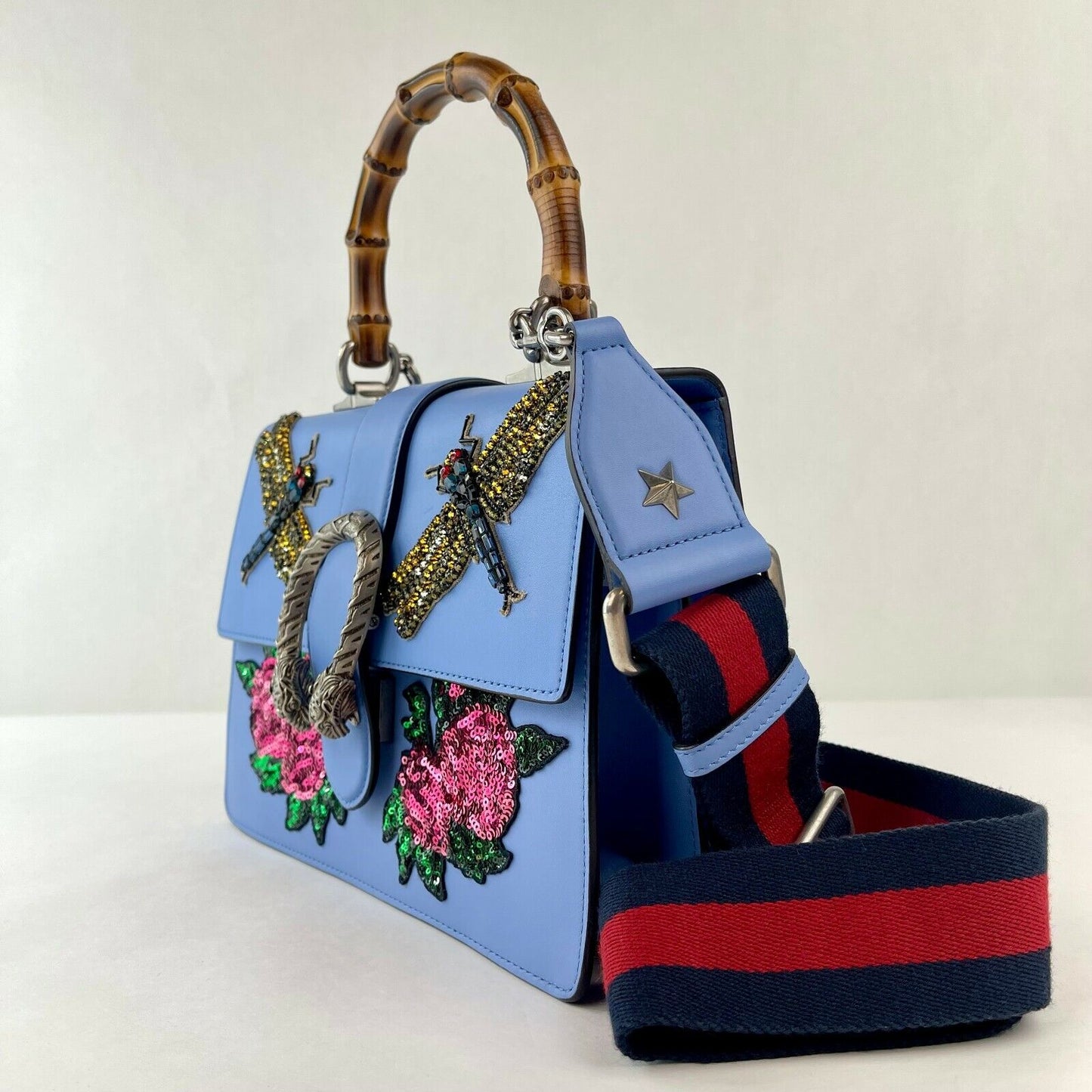 GUCCI CALFSKIN BAMBOO WEB DIONYSUS TOP HANDLE BAG