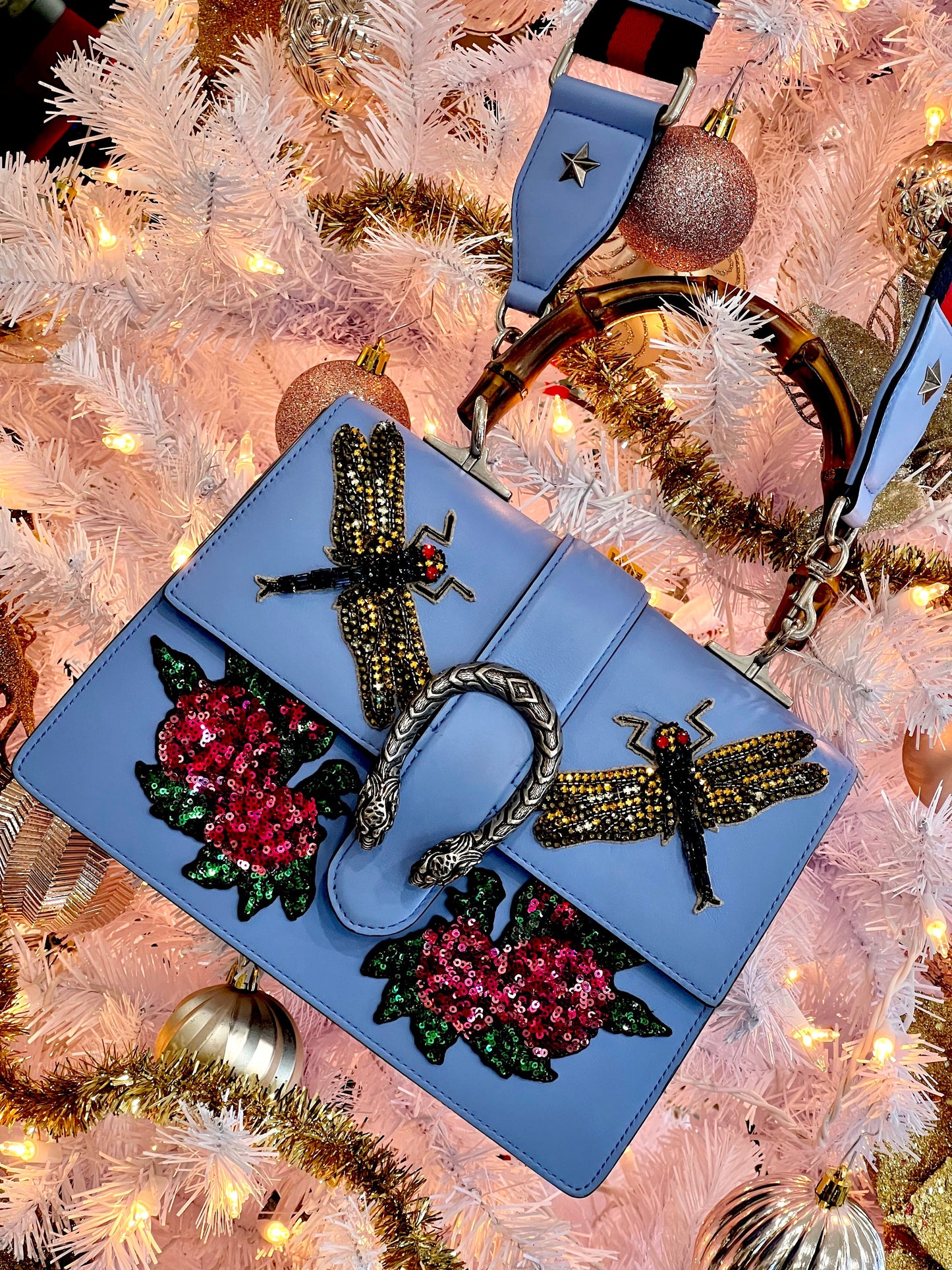 GUCCI CALFSKIN BAMBOO WEB DIONYSUS TOP HANDLE BAG