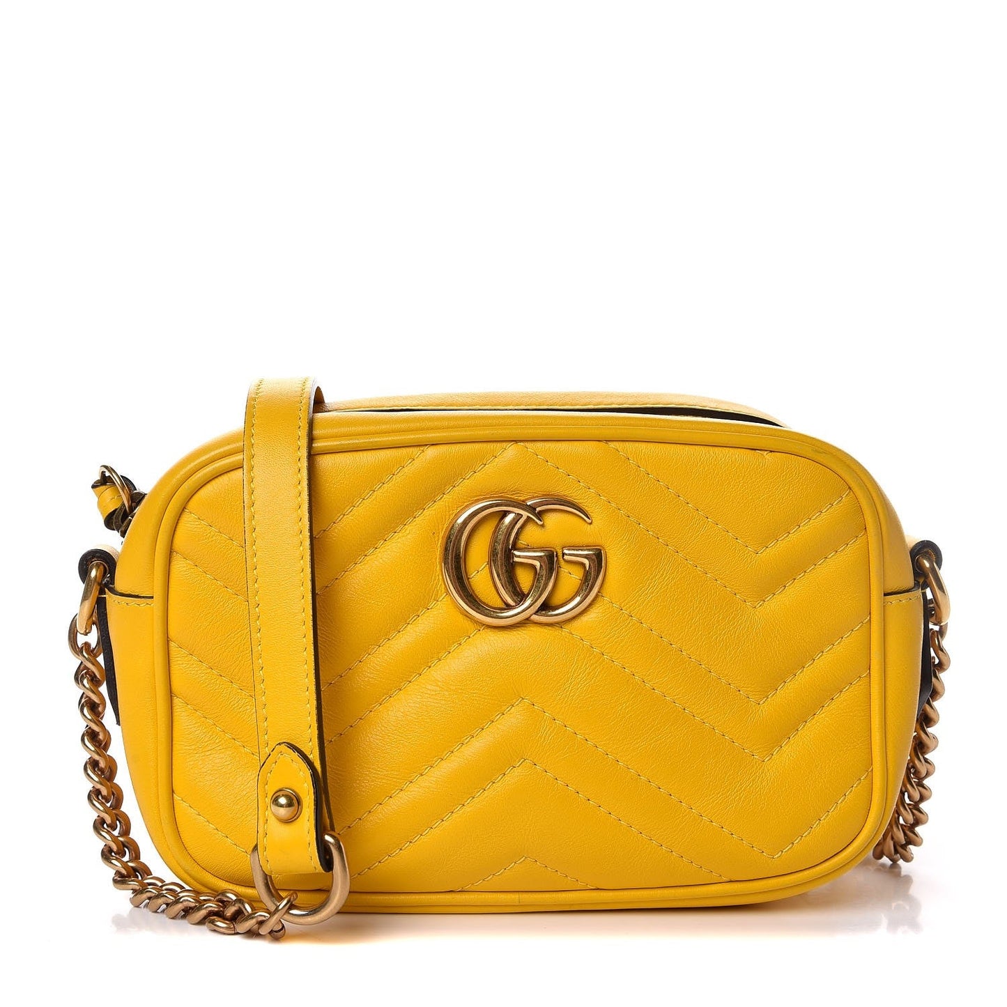 GUCCI Calfskin Matelasse Mini GG Marmont  Shoulder Bag Yellow
