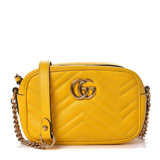 GUCCI Calfskin Matelasse Mini GG Marmont  Shoulder Bag Yellow