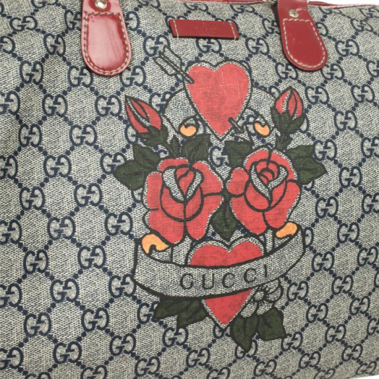 Gucci GG Plus Tattoo Hearts And Roses Large 'Joy' Boston Satchel