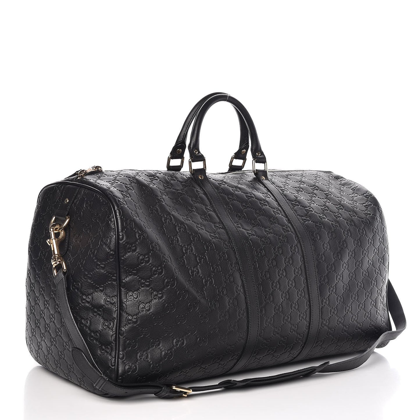 GUCCI GUCCISSIMA BLACK EMBOSSED LEATHER DUFFLE BAG