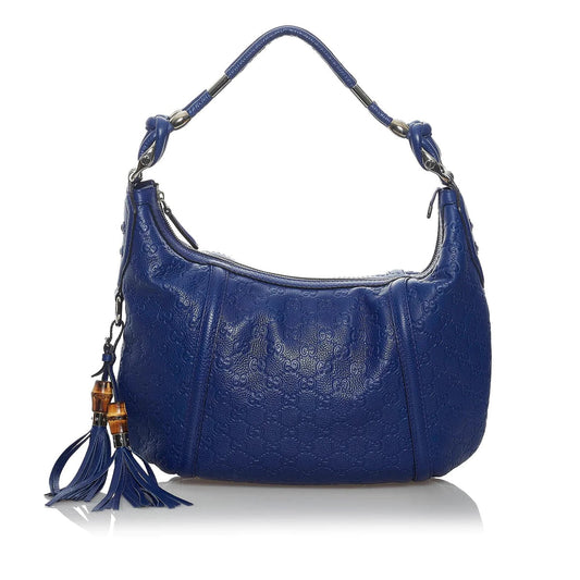 GUCCI BLUE GUCCISSIMA TECHNO HORSEBIT HOBO BAG