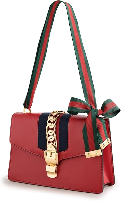 GUCCI CALFSKIN LEATHER WEB MEDIUM SYLVIE SHOULDER BAG