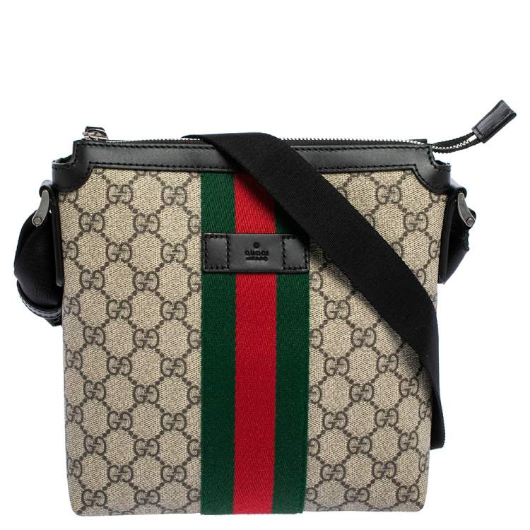 GUCCI GG Supreme Canvas Web Flat Messenger Bag