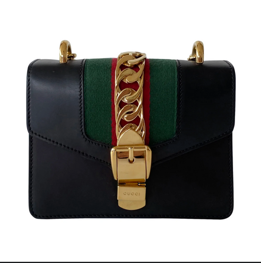 GUCCI MINI LEATHER SYLVIE CHAIN LEATHER CROSSBODY BAG