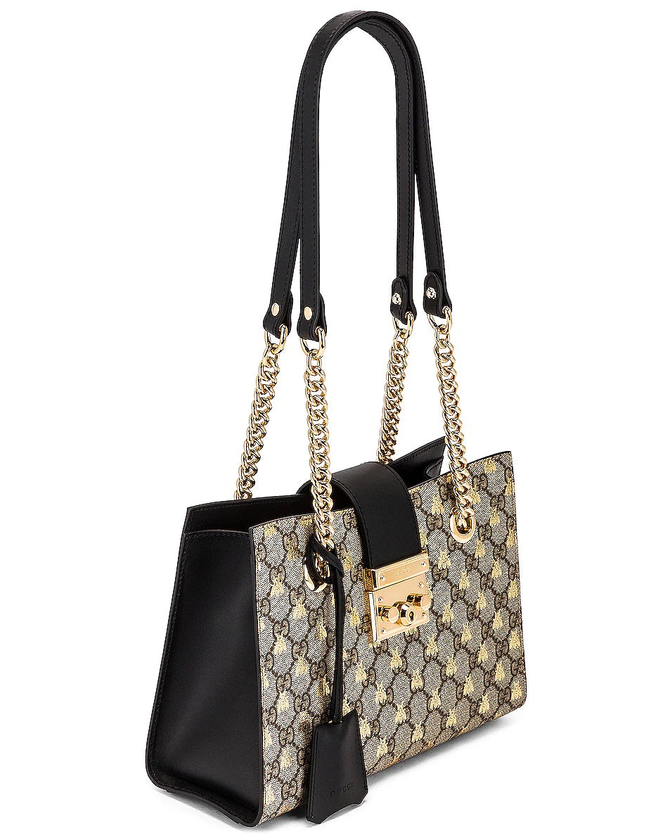 GUCCI PADLOCK BEE PRINT CHAIN TOTE