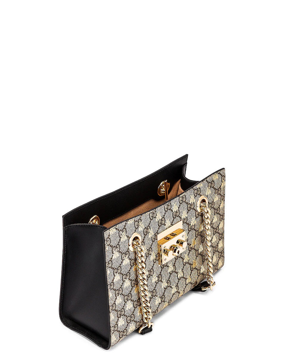 GUCCI PADLOCK BEE PRINT CHAIN TOTE