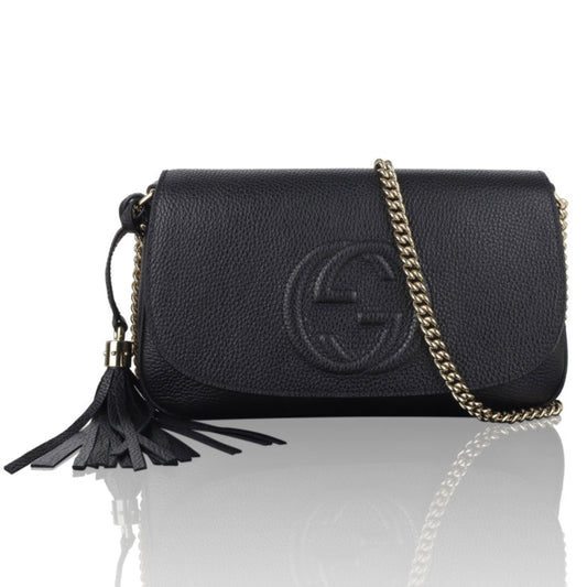 GUCCI PEBBLED CALFSKIN LEATHER SOHO CHAIN BAG