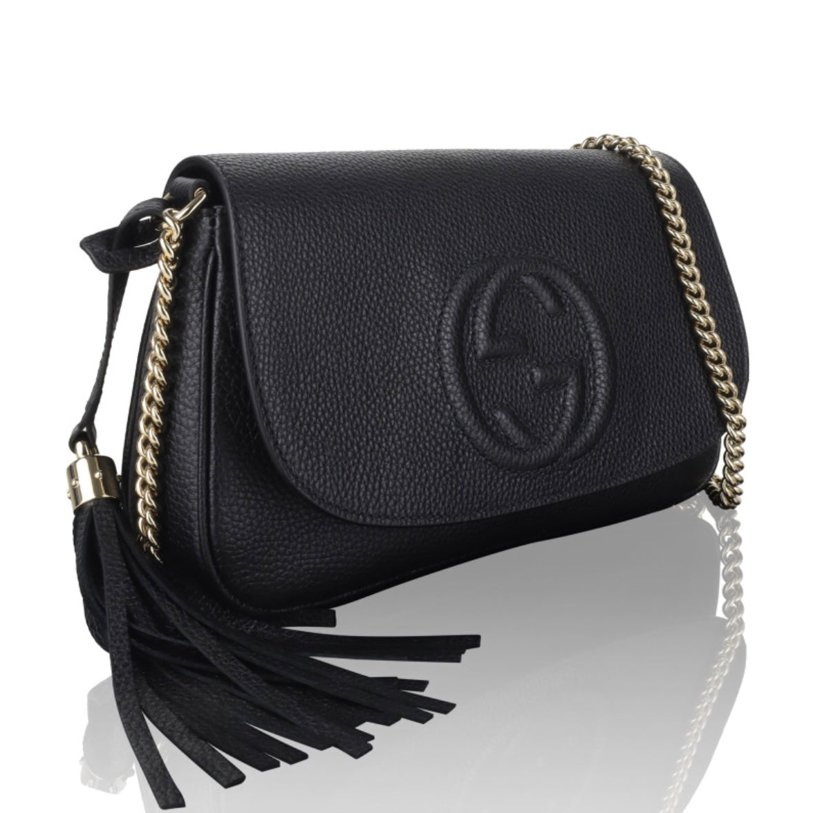 GUCCI PEBBLED CALFSKIN LEATHER SOHO CHAIN BAG