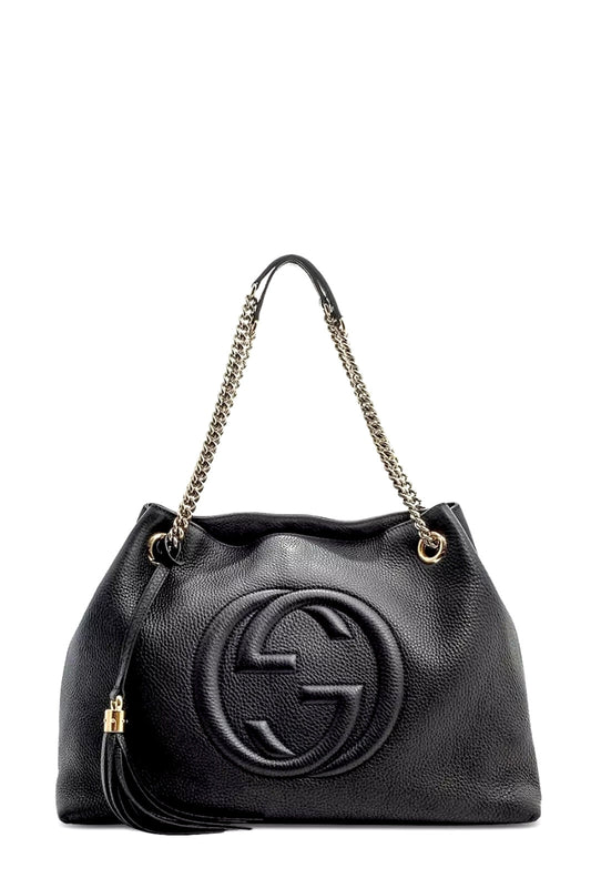 GUCCI PEBBLED CALFSKIN LEATHER MEDIUM SOHO CHAIN BAG