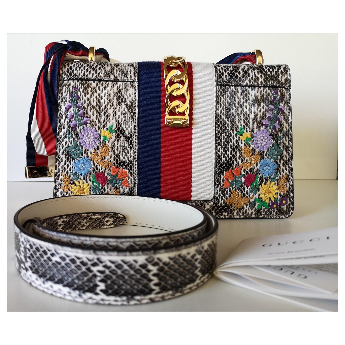 GUCCI SYLVIE FLORAL PYTHON SHOULDER BAG-HS