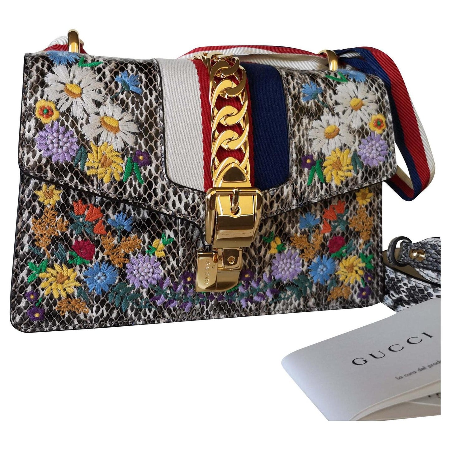 GUCCI SYLVIE FLORAL PYTHON SHOULDER BAG-HS