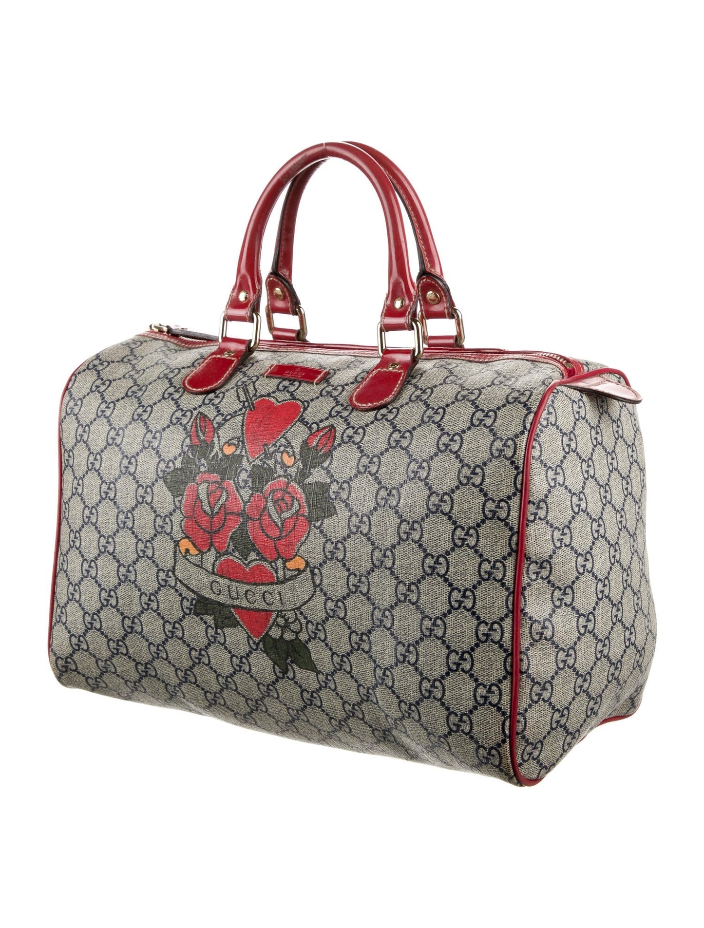 Gucci GG Plus Tattoo Hearts And Roses Large 'Joy' Boston Satchel