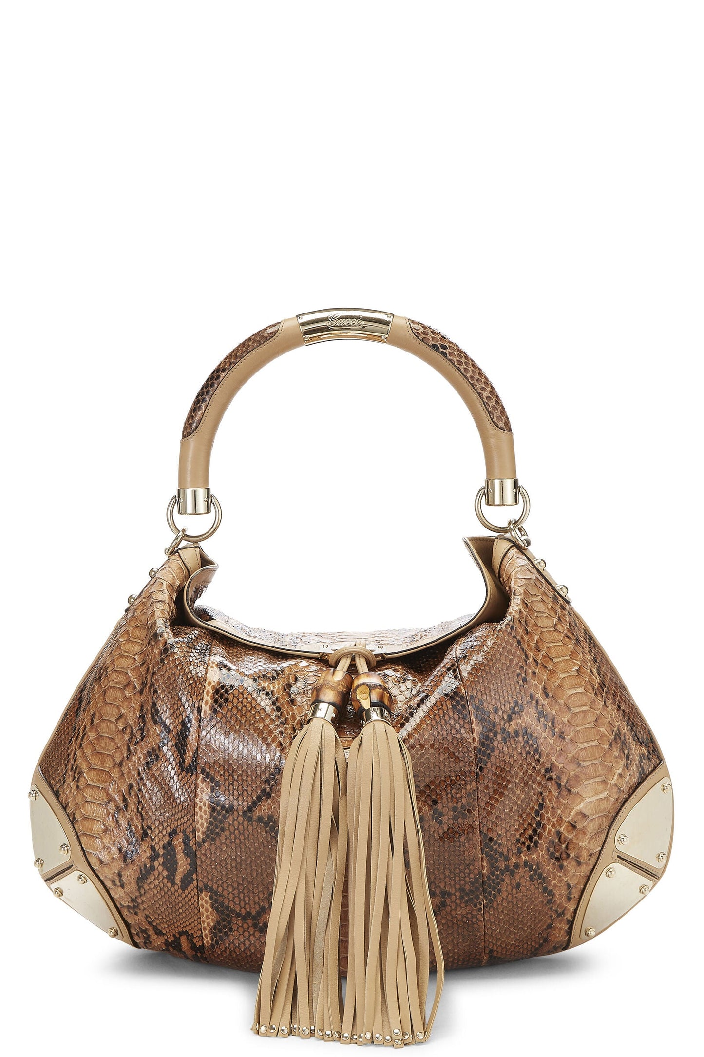 GUCCI BEIGE PYTHON INDY HOBO BAG