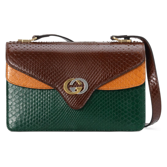 GUCCI GG PYTHON TRICOLOR ACCORDION SHOULDER BAG-HS