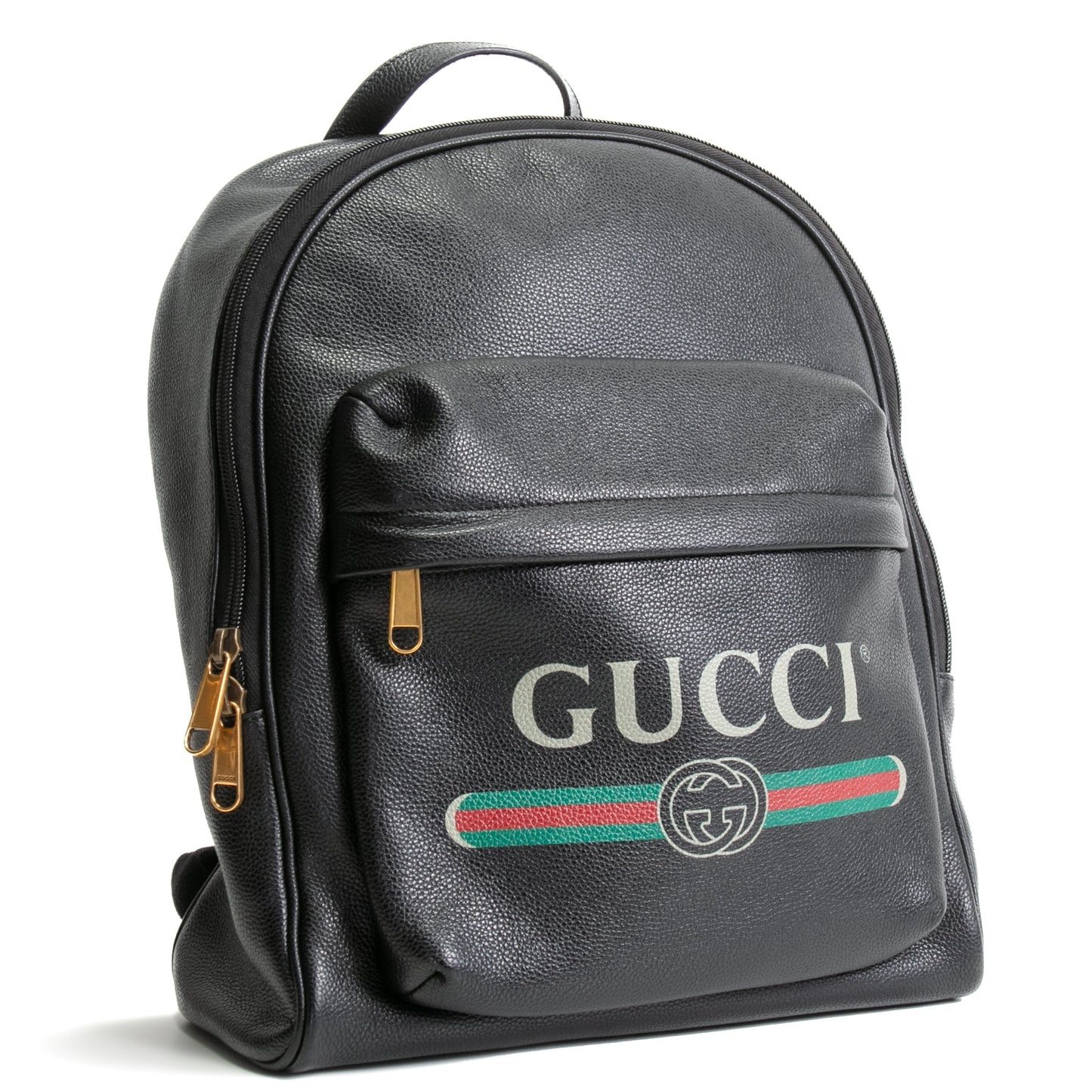 GUCCI Logo Front Pocket Printed Leather Backpack- Black