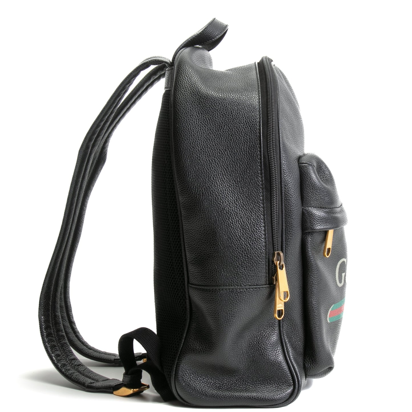GUCCI Logo Front Pocket Printed Leather Backpack- Black