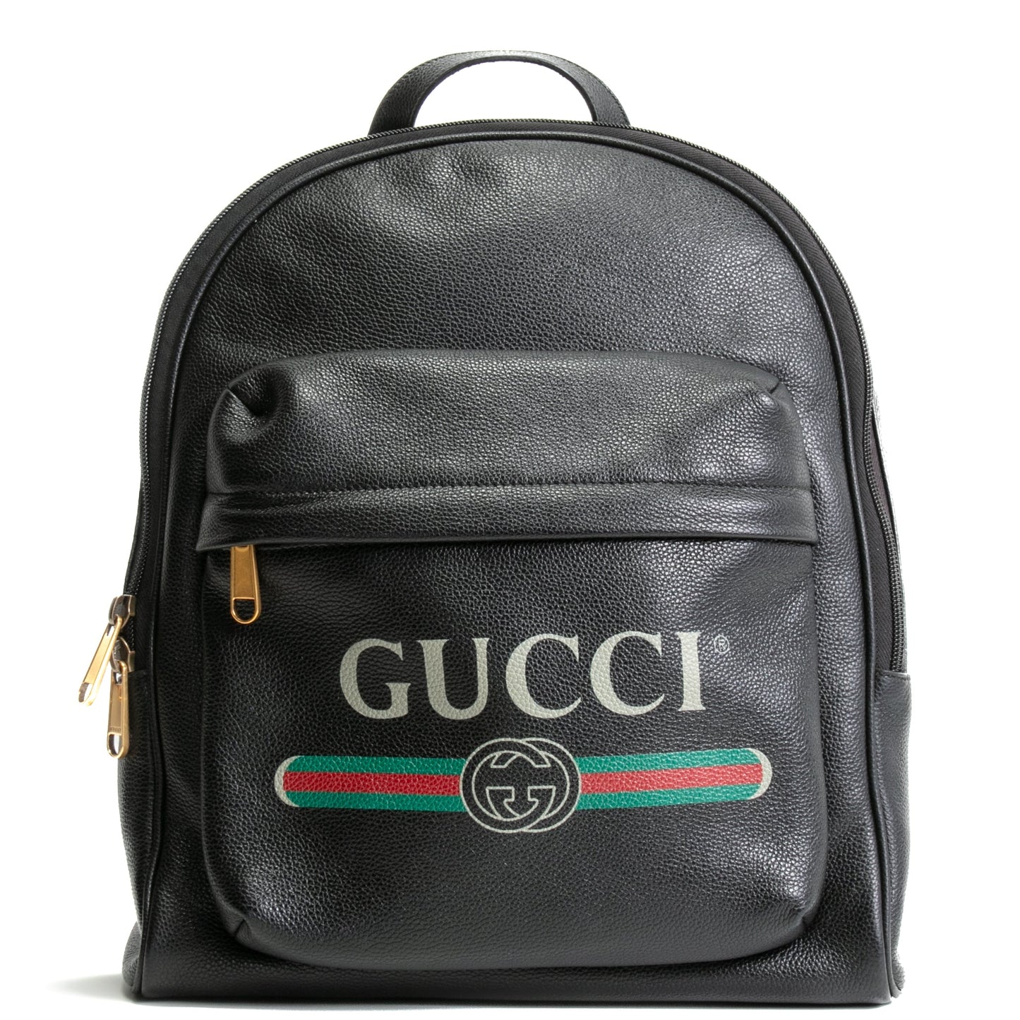 GUCCI Logo Front Pocket Printed Leather Backpack- Black