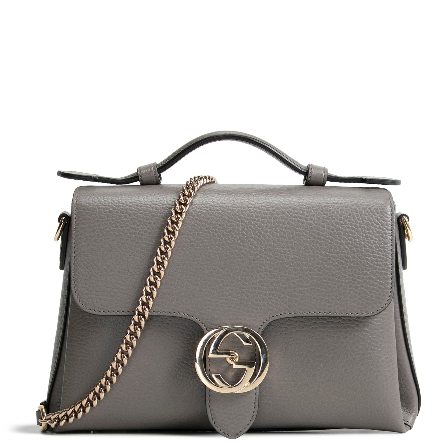 GUCCI Dollar Calfskin Small Interlocking G Top Handle Bag- Grey