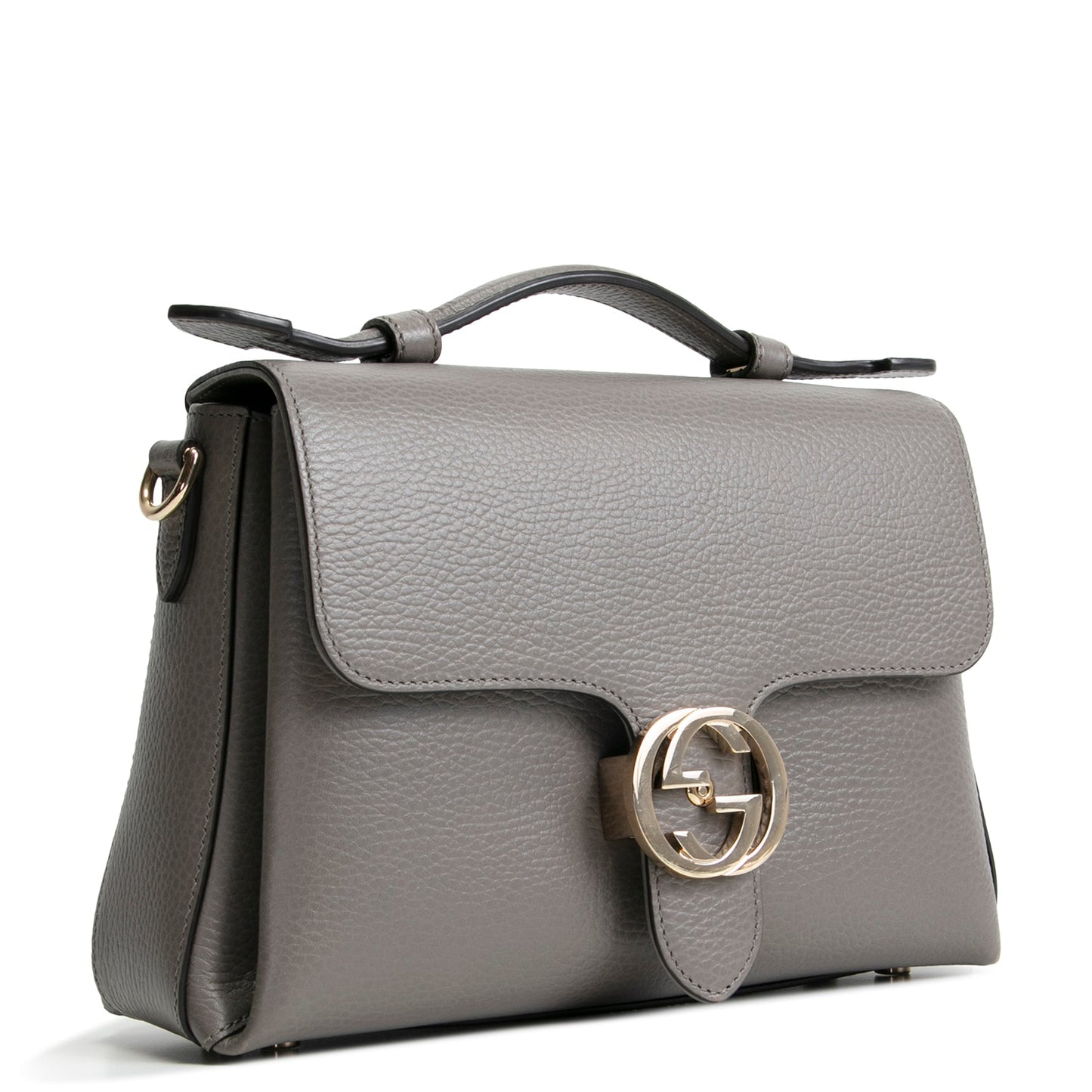 GUCCI Dollar Calfskin Small Interlocking G Top Handle Bag- Grey