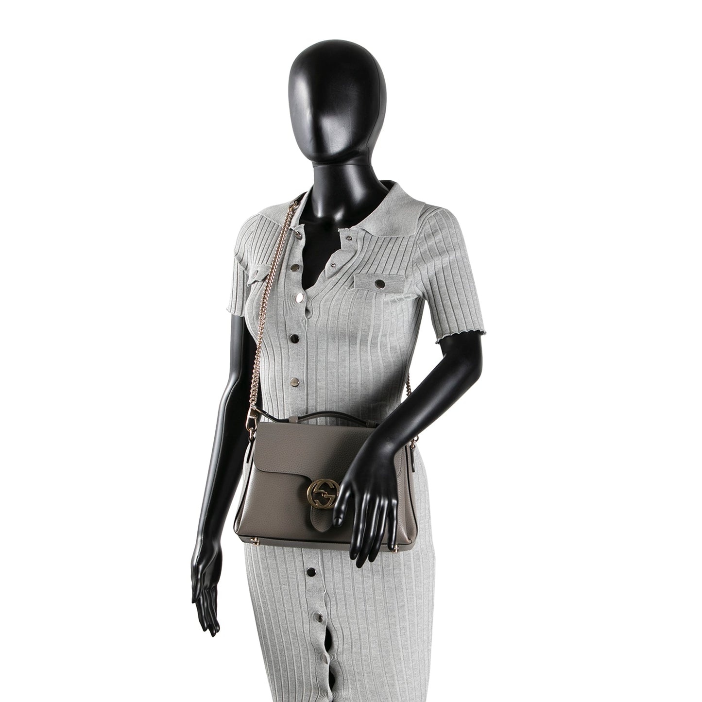 GUCCI Dollar Calfskin Small Interlocking G Top Handle Bag- Grey