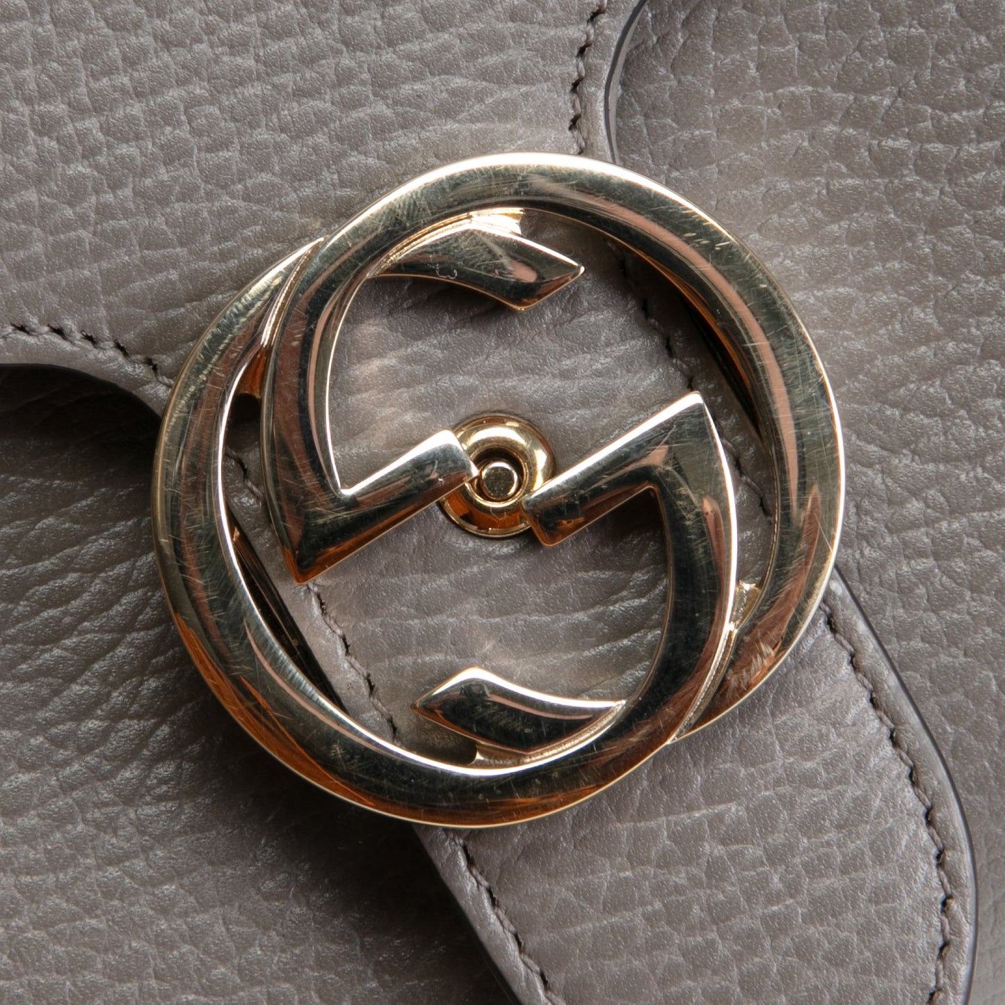 GUCCI Dollar Calfskin Small Interlocking G Top Handle Bag- Grey