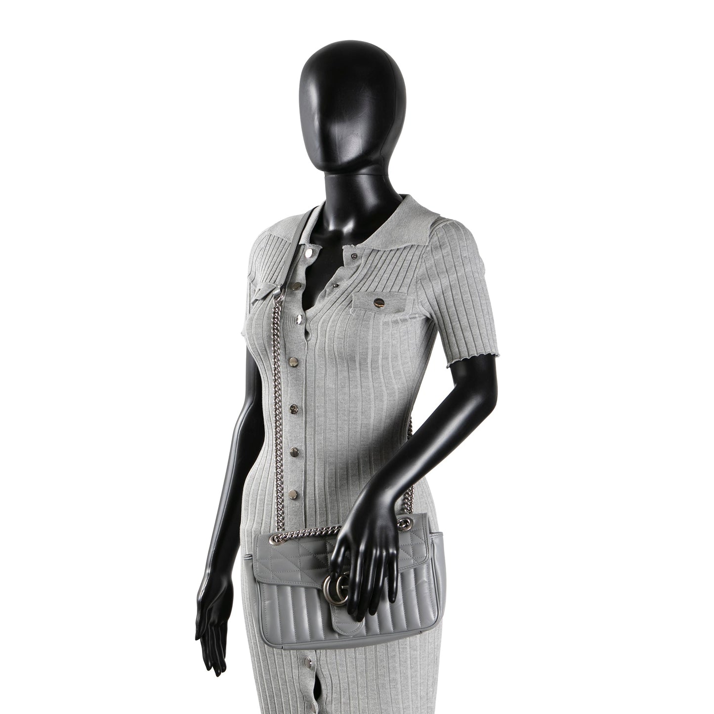 GUCCI Aria Marmont Matelasse Small Shoulder Bag - Grey