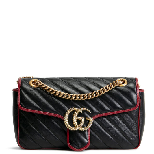 GUCCI Small Torchon GG Marmont Shoulder Bag- Black/Romantic Cherry