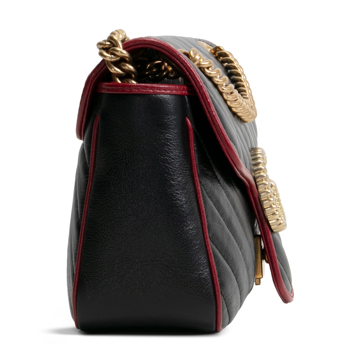 GUCCI Small Torchon GG Marmont Shoulder Bag- Black/Romantic Cherry