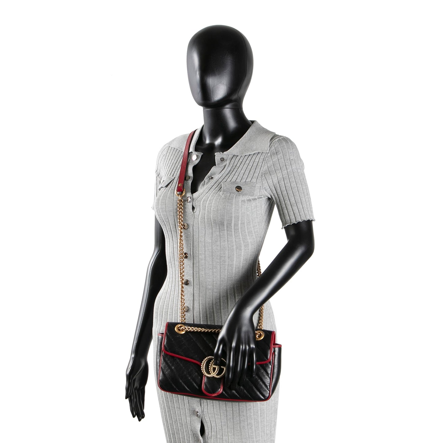 GUCCI Small Torchon GG Marmont Shoulder Bag- Black/Romantic Cherry