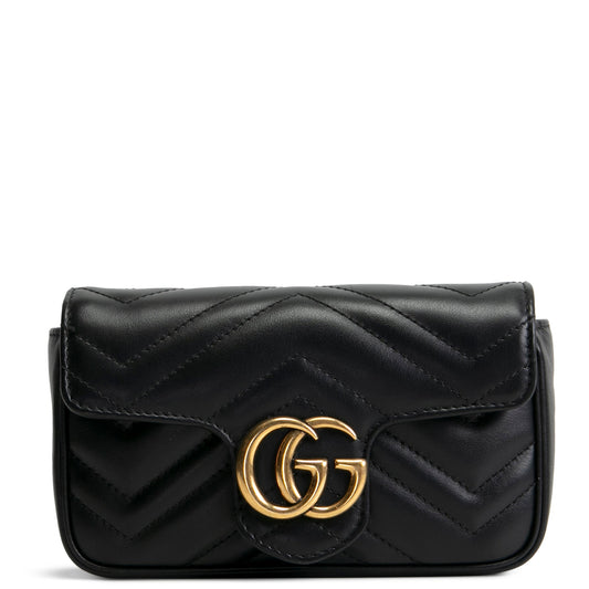 GUCCI Leather Marmont GG Super Mini - Black