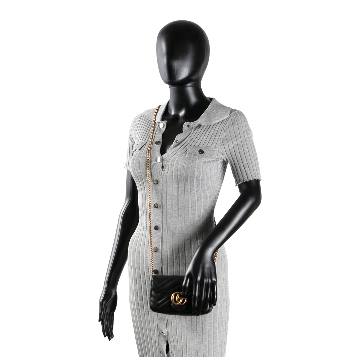 GUCCI Leather Marmont GG Super Mini - Black