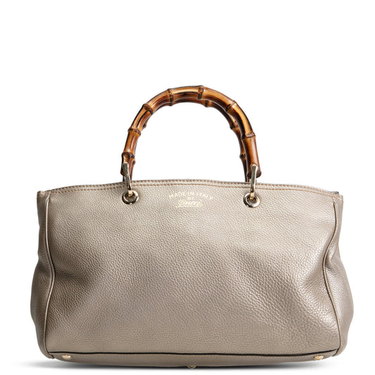 GUCCI Bamboo Shopper Tote - Metallic Pewter