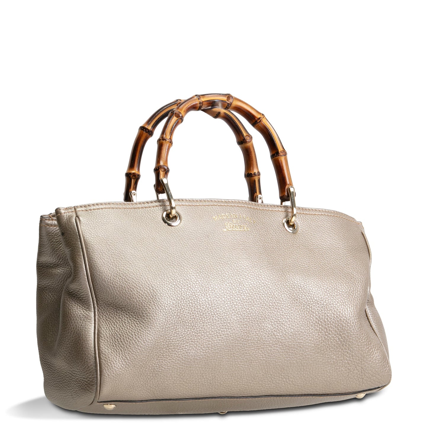 GUCCI Bamboo Shopper Tote - Metallic Pewter
