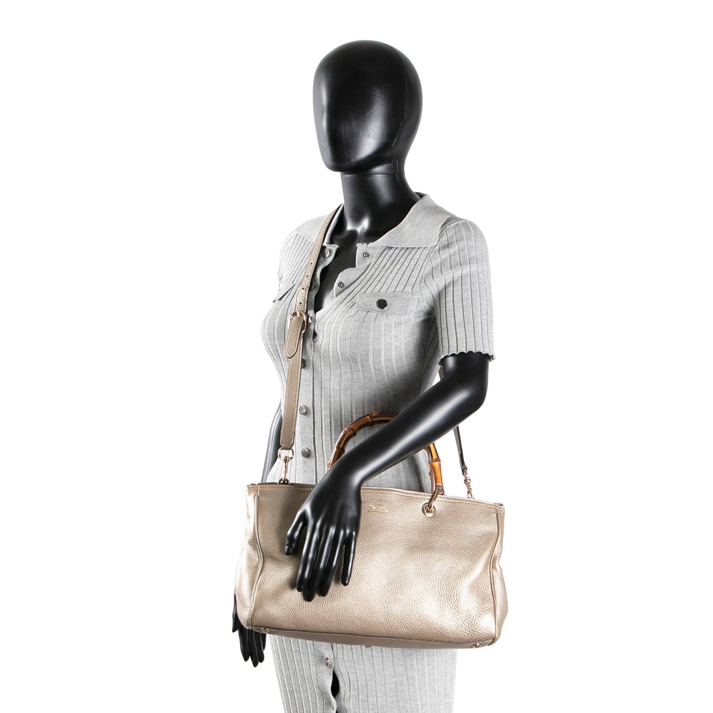 GUCCI Bamboo Shopper Tote - Metallic Pewter