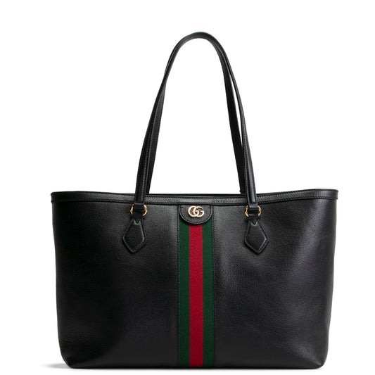 GUCCI Leather Ophidia Web Medium Tote - Black