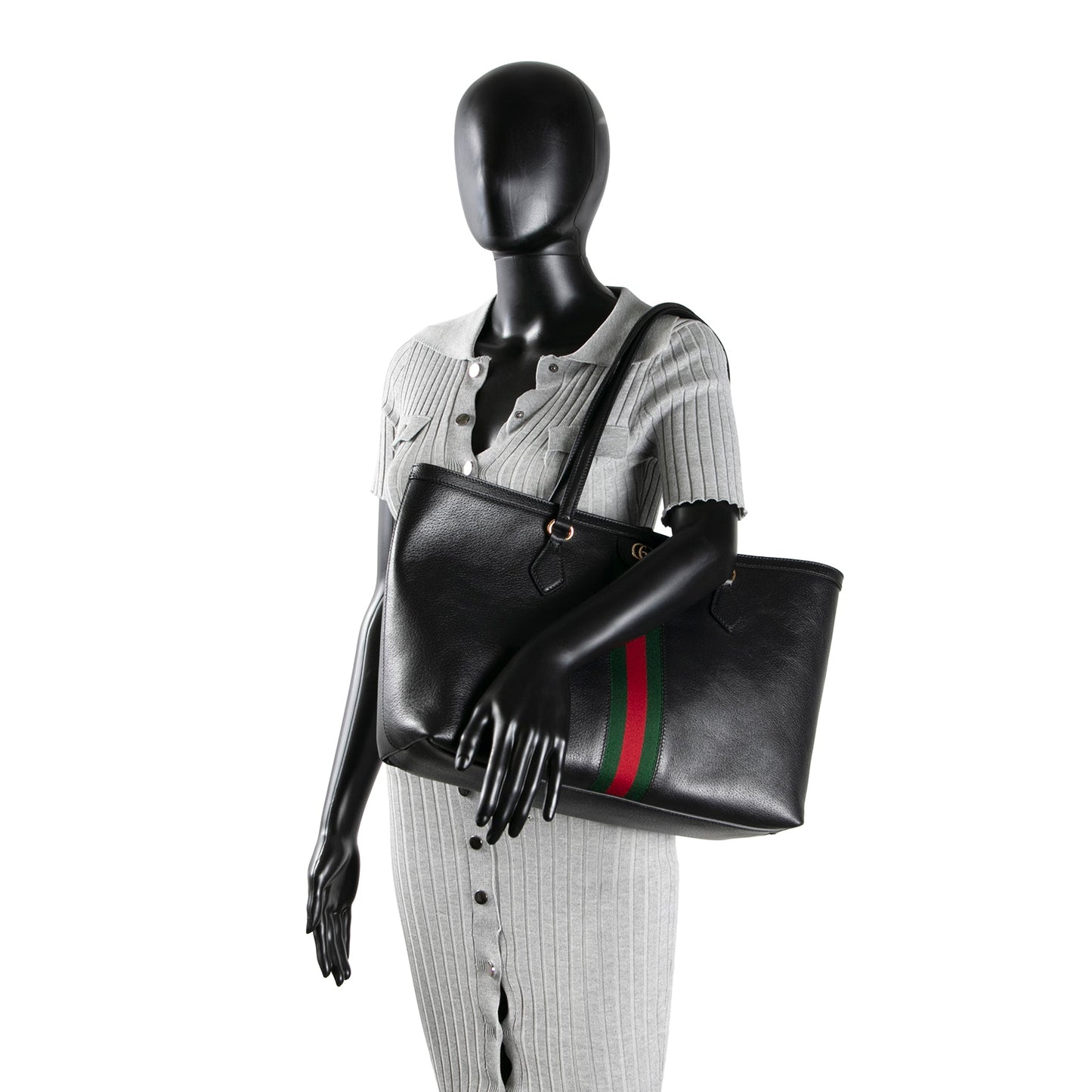 GUCCI Leather Ophidia Web Medium Tote - Black