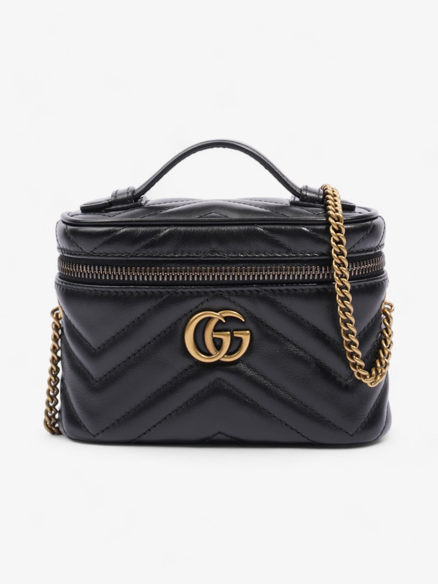 Gucci GG Marmont Top Handle Bag Black Matelasse Leather Mini