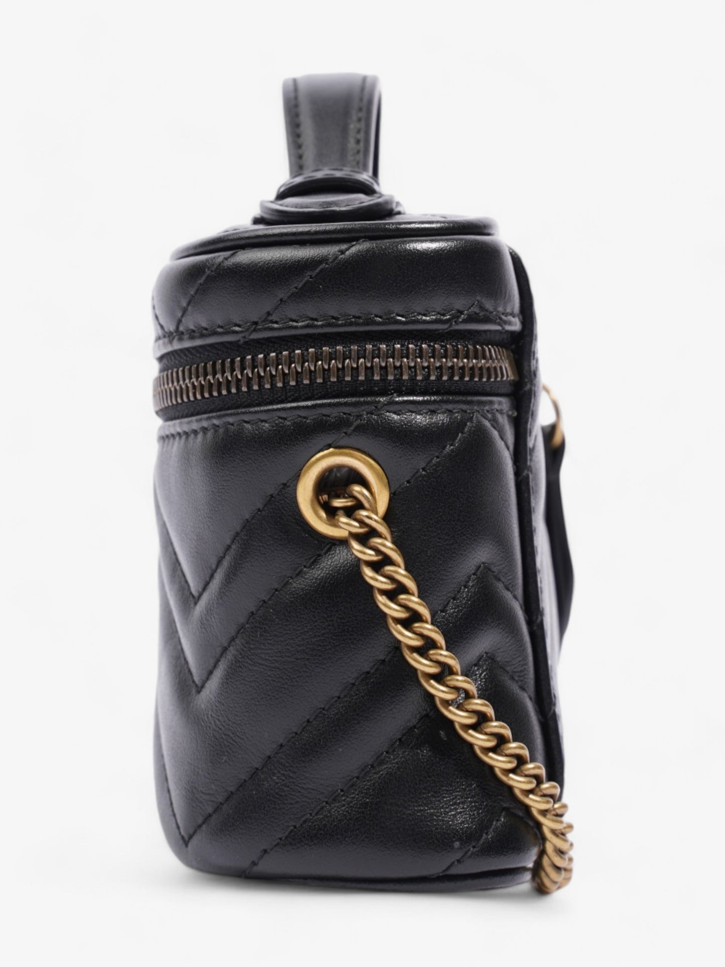 Gucci GG Marmont Top Handle Bag Black Matelasse Leather Mini