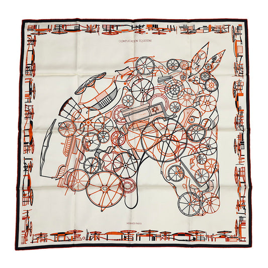 HERMES Scarf Carre 90 Complication Equestre Size 90 Claim/Orange/BlackH004148S 02 Scarf 100%