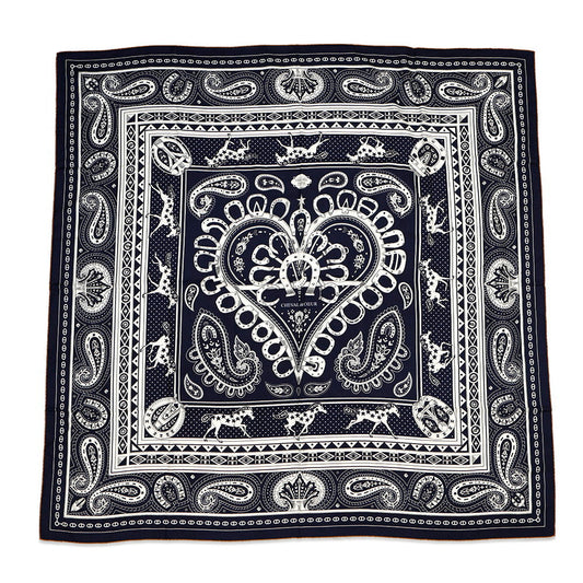 HERMES Carre Geant 140 CHEVAL DE COEUR BANDA Size 140 MARINE/BLANC/NOISE Cashmere70% Silk30%